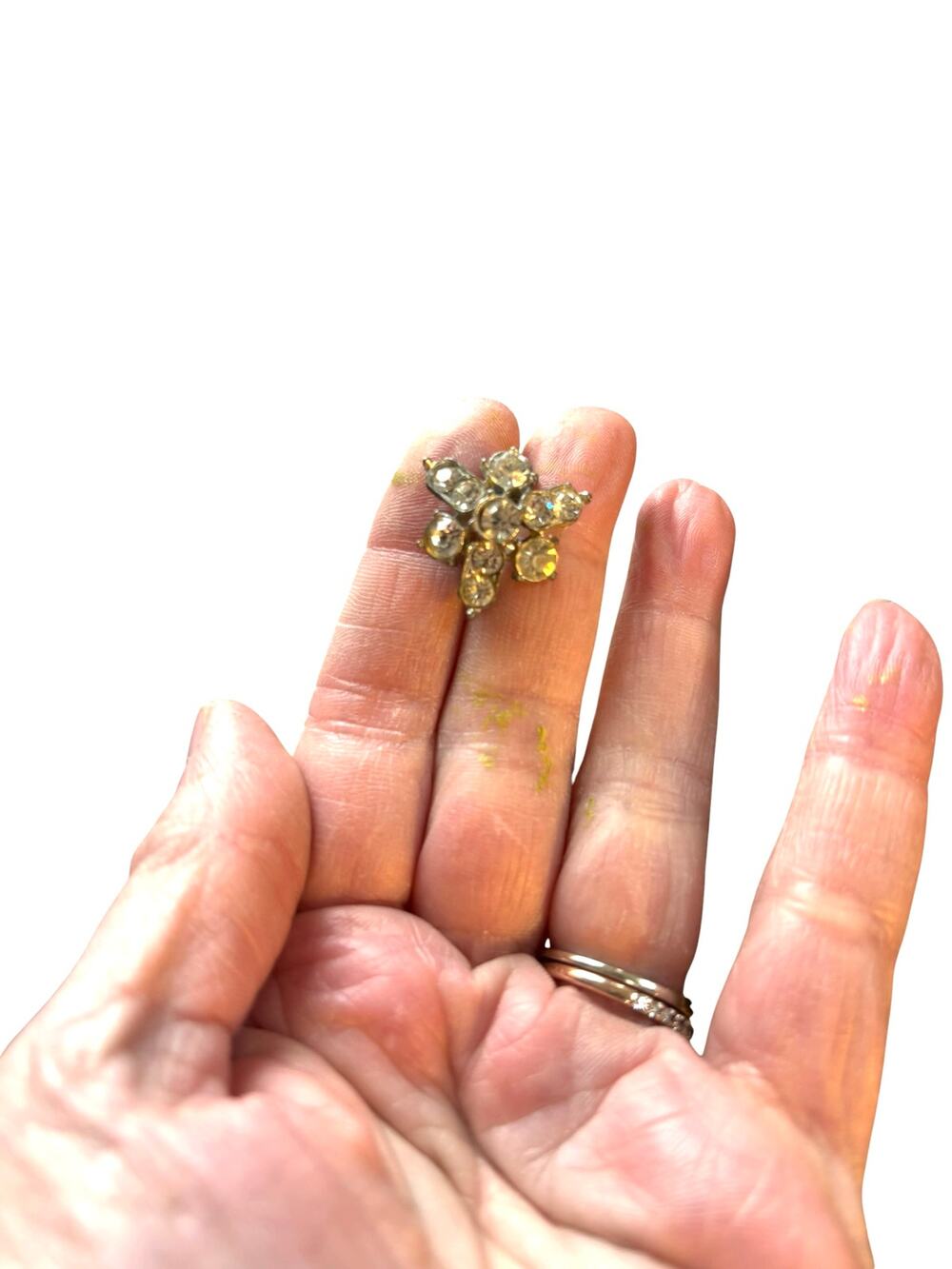Vintage Rhinestone Flower Brooch | Small Floral Cluster Pin | Warm Clear Crystal